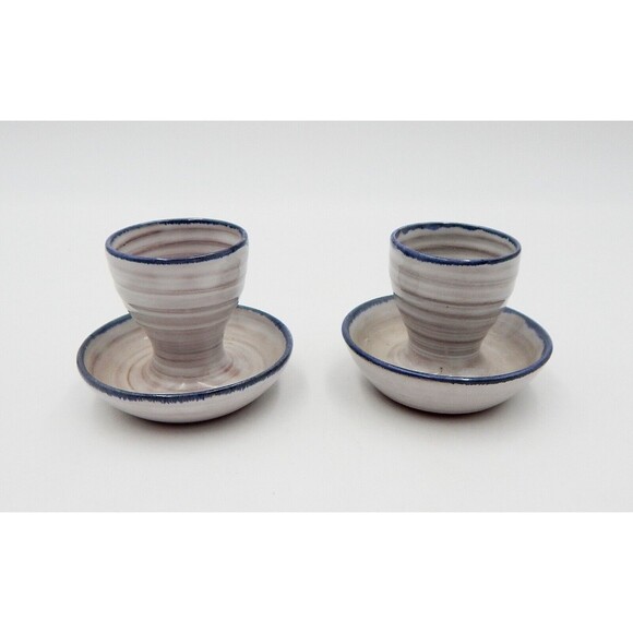 Rineanna Pottery Shannon Ireland Egg Cups Glazed Hand Signed Gray Blue Set 2 - Picture 4 of 7